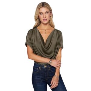Ramy Brook Dorothy Cowl Neck Satin Top In Green S